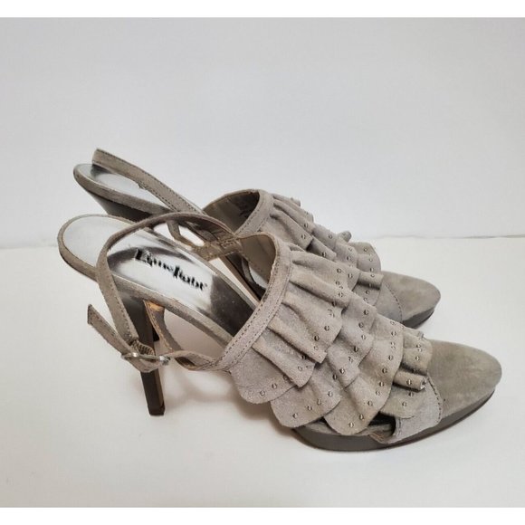 Limelight Women's Shoes 10 Ruffle 4" Heel Gray Suede Open Toe Sling Back Ella - Picture 8 of 15
